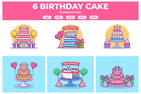 Birthday Cake Illustration Collection: Graphics Review