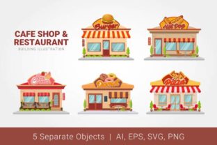 Cafe Shop and Restaurant Building Graphics & Illustrations