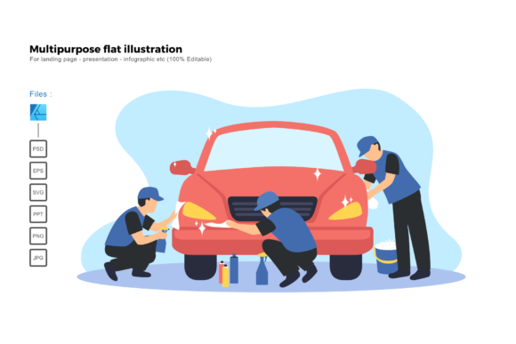 Flat Illustration Car Spa Graphics for Editorial Use