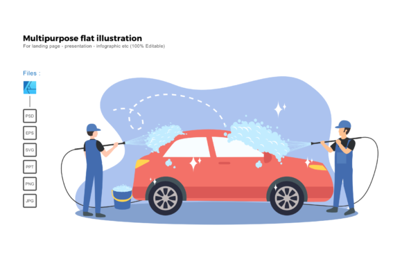 Flat Illustration Car Wash Service Graphics Review