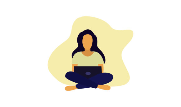 Flat Illustration Girl Holding a Laptop: Graphics Review