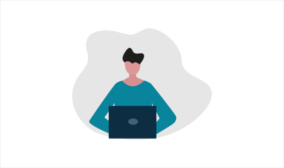 Flat Illustration Man Using Laptop: Graphics & Illustrations