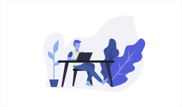 Flat Illustration Man Works at Home: Graphics Review