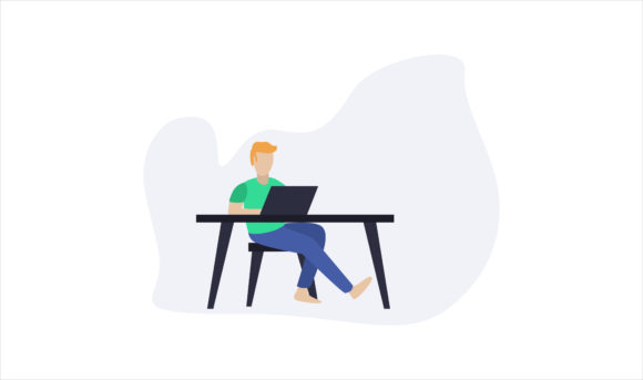 Flat Illustration Man Works with Laptop Review