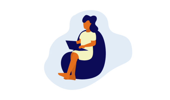 Flat Illustration Woman Sitting on Couch Graphics Review