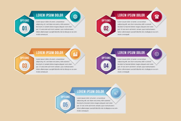 Hexagon Square Infographic Five Step Graphics Review