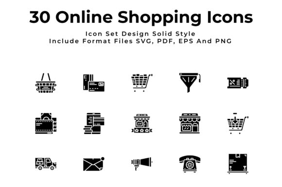 Online Shopping Icon Set Solid Style Graphics & Icons