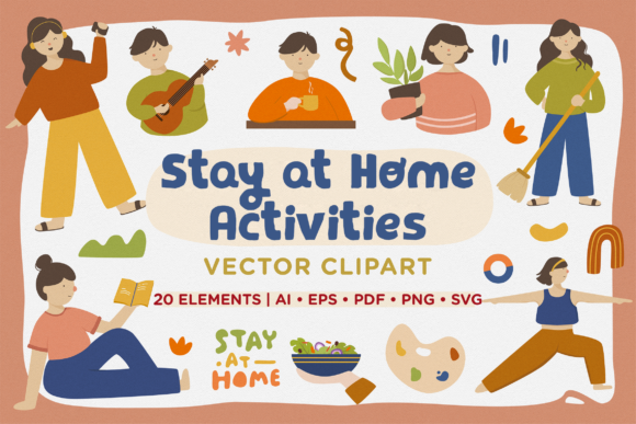 Stay at Home Activities Vector Clipart Graphics & Illustrations