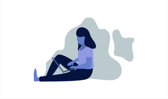 The Girl Sitting with a Laptop: Graphics & Illustrations