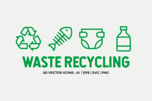 Waste Recycling Line Icons: Graphics for Editorial Use